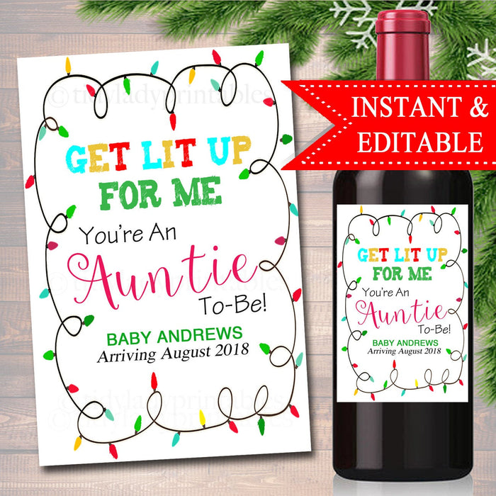 Christmas Pregnancy Announcement Wine Label, Drink This For Me You're An Auntie To Be, New Aunt Gift, Sister Promoted Gift Tag, PRINTABLE