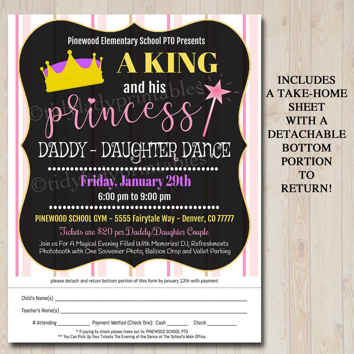 Daddy Daughter Dance Set School Dance Flyer Invitation King & His Princess Event Church Community Event, pto, pta,