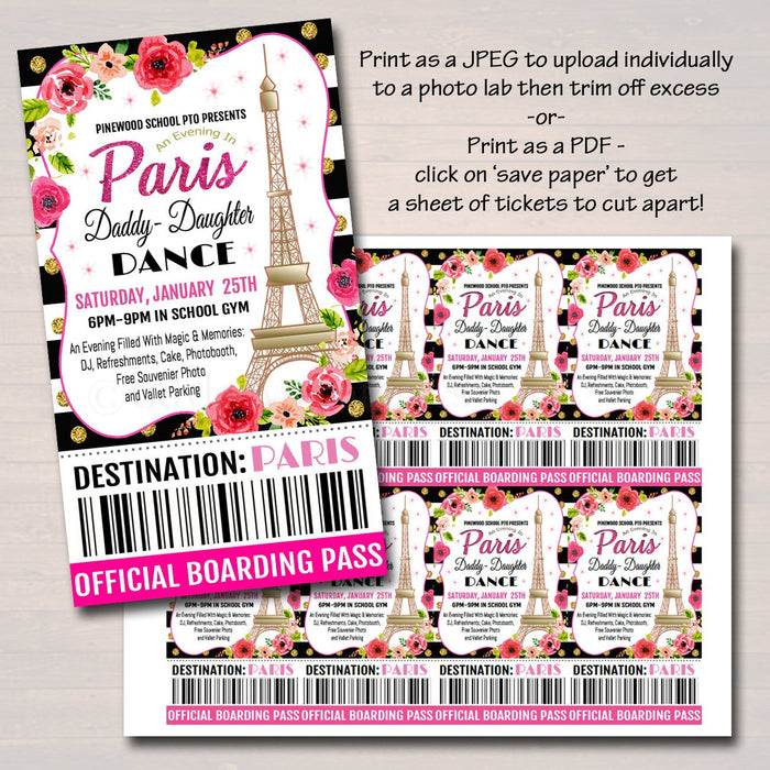 Daddy Daughter Dance Set School Dance Flyer  Invite, An Evening in Paris,  Church Community Event, pto, pta