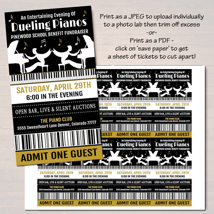 Dueling Pianos Benefit Fundraiser Invitation/Flyer/Ticket Template Set
