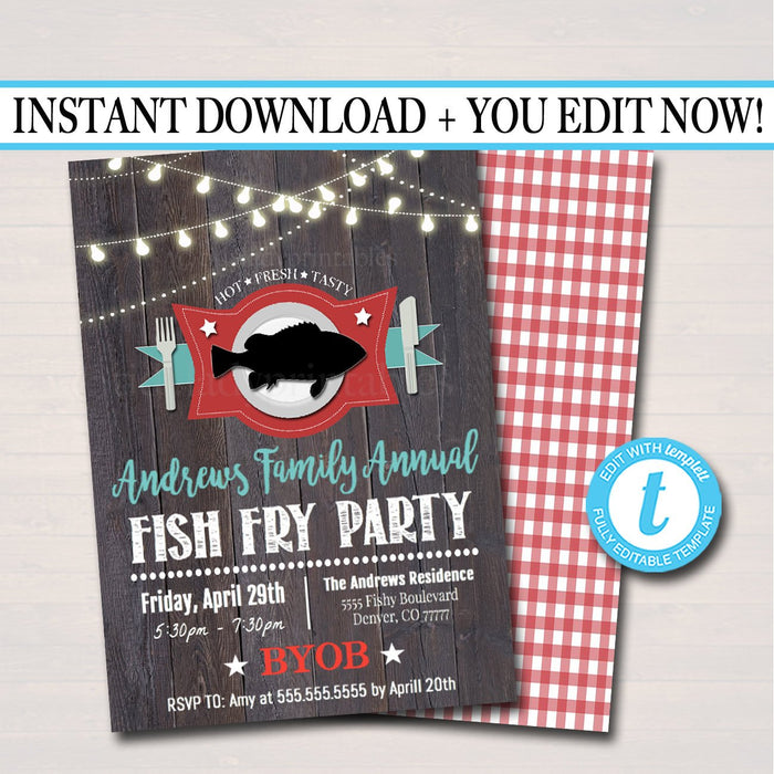 Fish Fry Party Invite, Family Picnic, Lent Church Event, Printable Invitation Company Flyer, Southern BBQ Party, Fundraising Event
