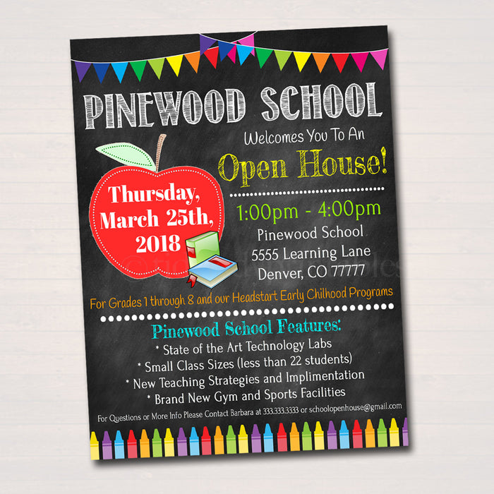 School Open House Flyer & Invite - Printable DIY Template