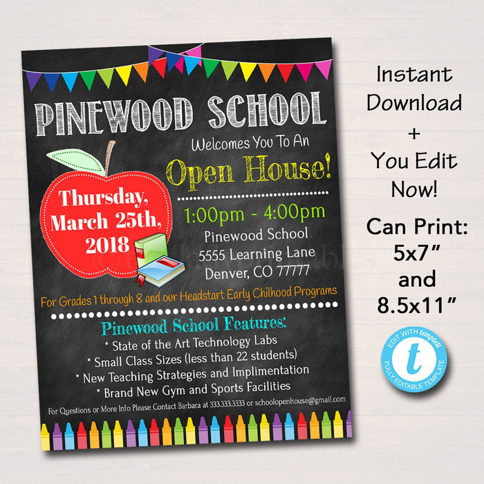 School Open House Flyer & Invite - Printable DIY Template
