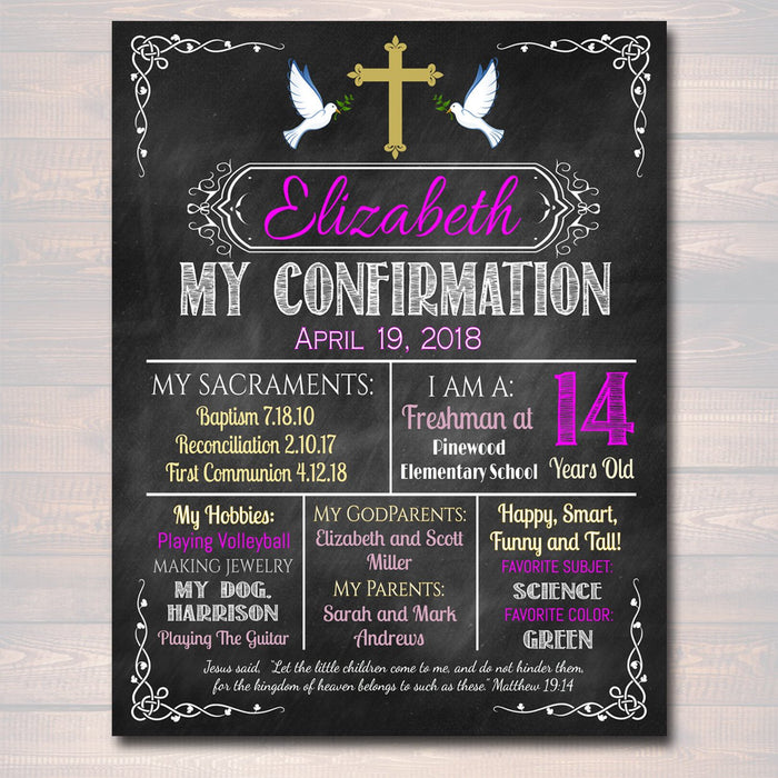 EDITABLE Confirmation Chalkboard Poster, Religous Christian Sacrament Party Decor Girl First Communion Baptism Sign Digital INSTANT DOWNLOAD