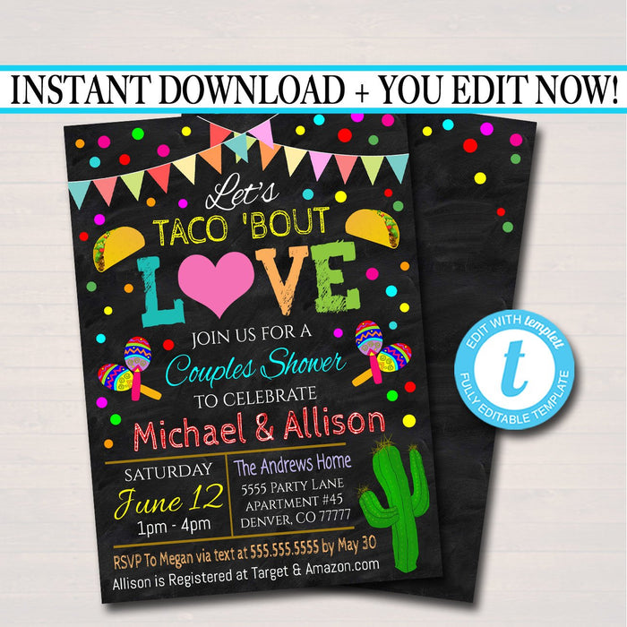 Let's Taco 'Bout Love Invite, Fiesta Nacho Average Bridal Shower, Printable Wedding Couples Shower Party Invite