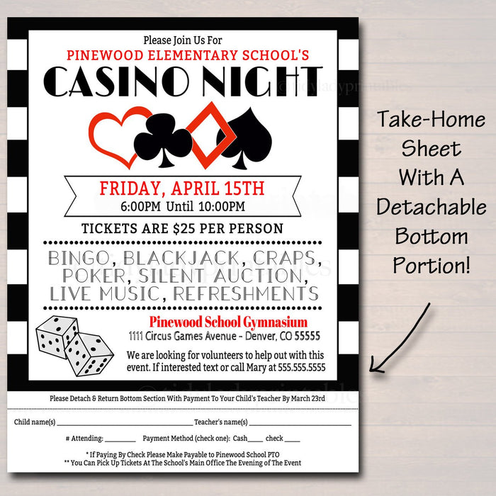 Casino Night Flyer Ticket Set School Event Party Invitation Template