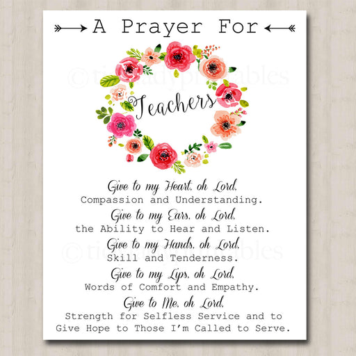 Teacher Educator Prayer Art, School Teacher Gift, Floral Classroom Office Decor Wall Art, INSTANT DOWNLOAD Religious Inspiration Printable