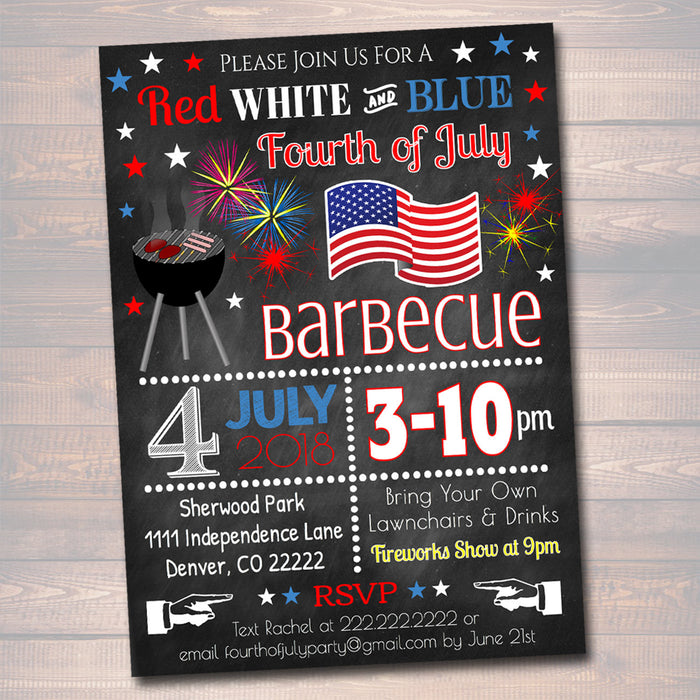 Fourth of July Party BBQ Picnic Invitation Company Event, Family Picnic, BBQ Family Outing Barbecue Summer Fundraiser, 4th of July