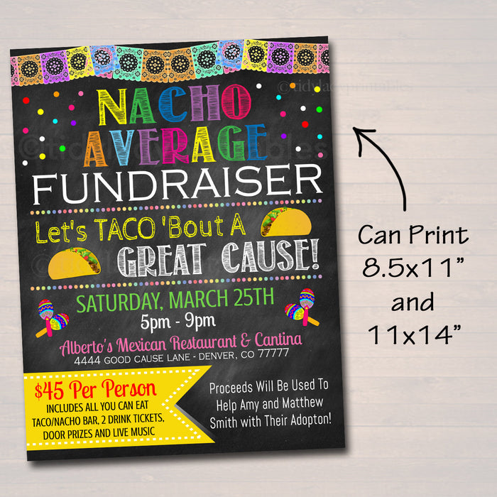Nacho Average Fundraiser Taco Bar Invite & Ticket Set - Editable Template