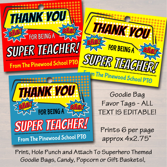 EDITABLE Teacher Appreciation Superhero Themed Decor, Digital Files, Super Hero Star Themed Week School Events, INSTANT DOWNLOAD Printables