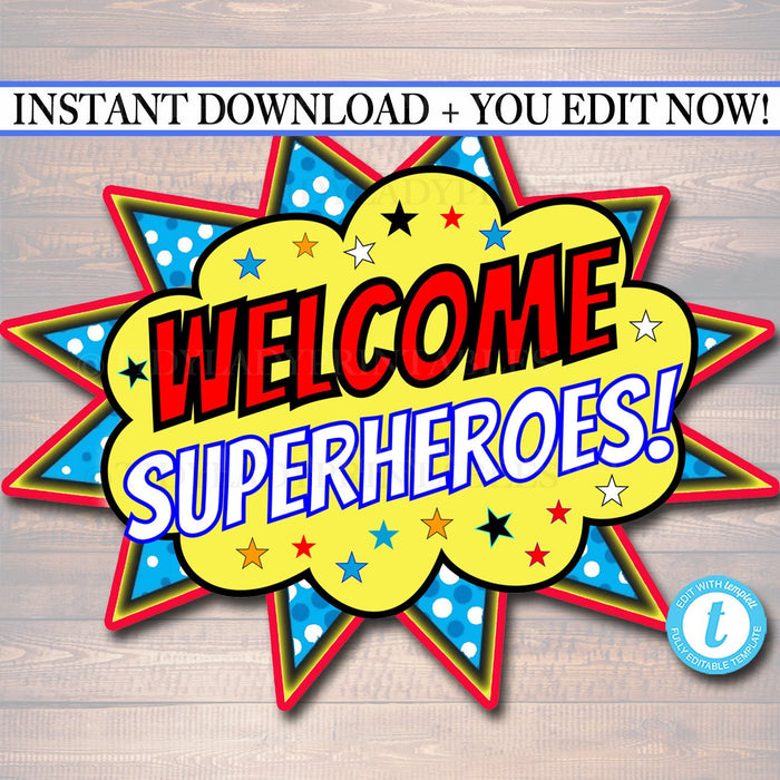 Superhero Sign Themed Decor - Editable Template