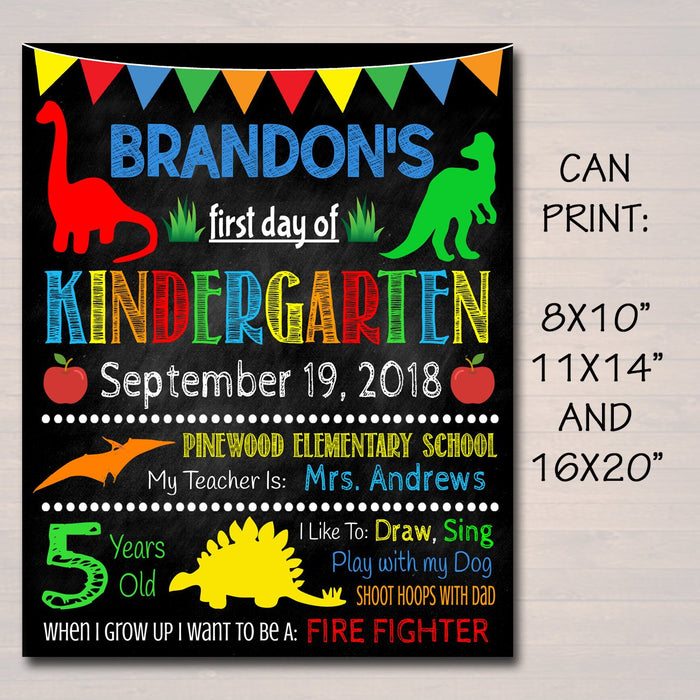 EDITABLE BOY Back to School Photo Prop, Back to School Chalkboard Poster, Dinosaur Prop Chalkboard Sign, Any Grade Sign 1st Day of School