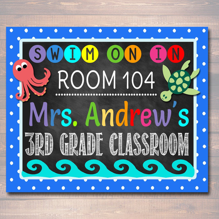 Printable Teacher Classroom Door Sign, Under the Sea Themed Classroom Decor, Teacher Door Hanger, Teacher Name Sign, Teacher Gifts