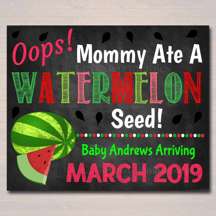 Summer Pregnancy Announcement, Printable Chalkboard Photo Prop Pregancy Reveal Adding Another Watermelon to Our Patch, 4th of July Pregnancy