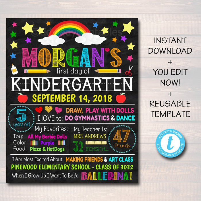 EDITABLE Back to School Photo Prop, Back to School Chalkboard Poster, Personalized School Chalkboard Sign, Any Grade Sign 1st Day of School