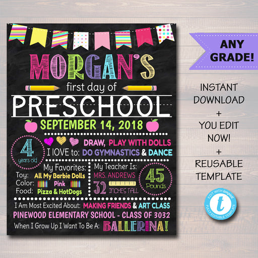 EDITABLE Back to School Photo Prop, Back to School Chalkboard Poster, Personalized School Chalkboard Sign, Any Grade Sign 1st Day of School