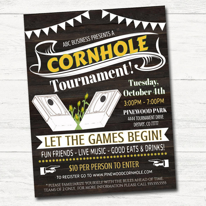 Cornhole Tournament Invite Flyer - Editable DIY Template