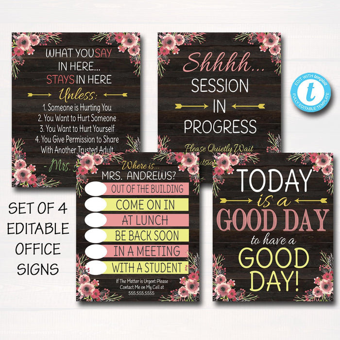 Counseling Office Poster Set - Editable DIY Templates