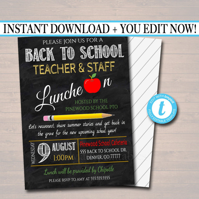 Back To School Teacher Staff Luncheon Breakfast Social Printable Template