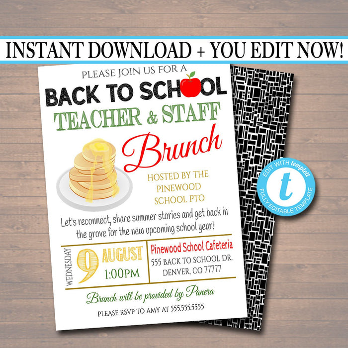 Back To School Teacher Staff Brunch Event - Printable Template