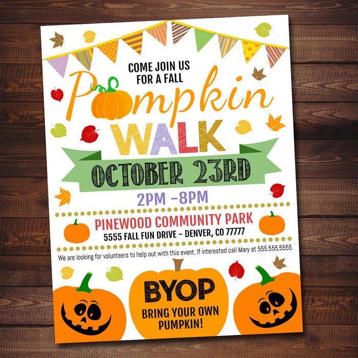 Pumpkin Walk /Invitation Printable Halloween Invitation, Community Church School Halloween Event, Kids Fall Festival Party Invite