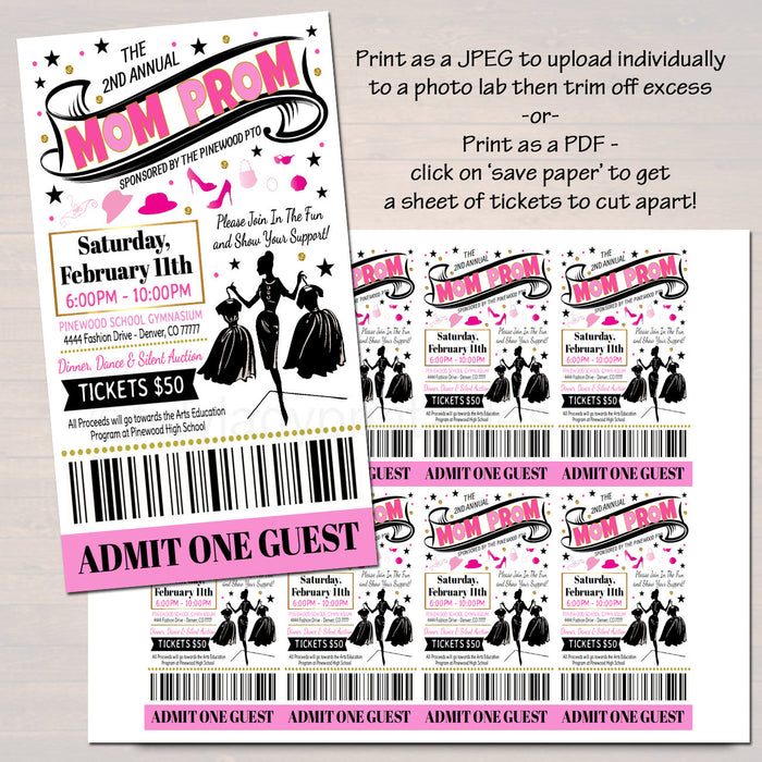 Mom Prom Fundraiser Flyer Invite Ticket Set - Editable Template
