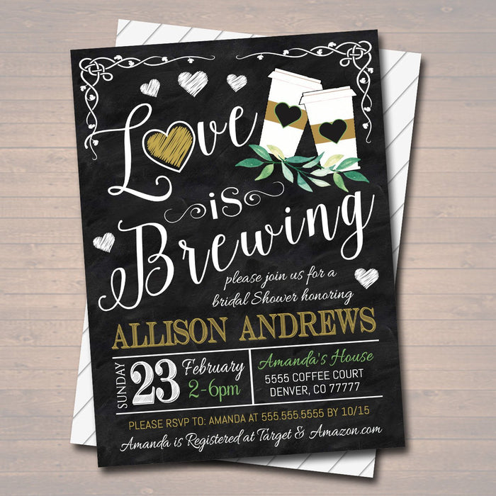Love is Brewing Bridal Couples Shower, Tea Coffee Party, Wedding Chalkboard Invitation, Valentine's Cozy Winter,