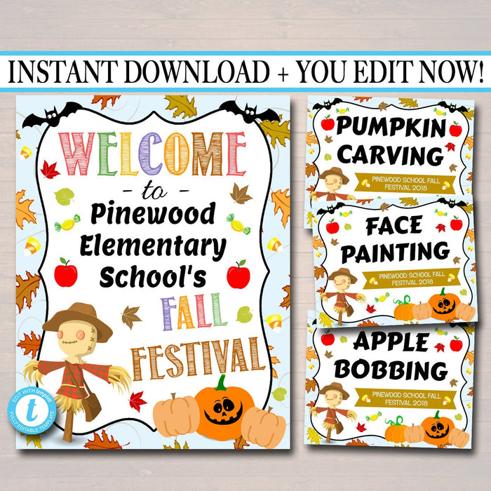 Fall Festival Fall Harvest Flyer/Poster Printable Halloween Signs, Community Carnival Stations, Church School Halloween Party Event