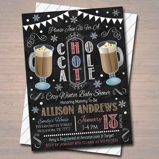 EDITABLE Winter Hot Chocolate Party Invitation Baby Shower Party Invite, Holiday Hot Cocoa Digital Chalkboard Invitation, INSTANT DOWNLOAD