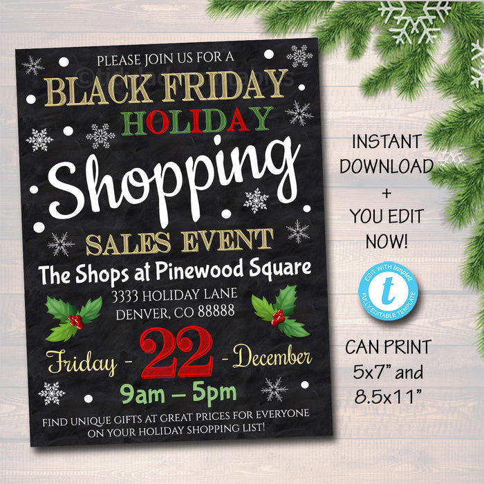 Holiday Shopping Invitation, Boutique Store Invitation Printable, Christmas Xmas Template, Black Friday Holiday Gift Shopping Flyer