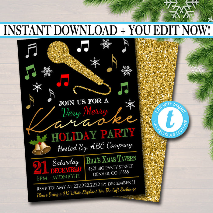 Holiday Karaoke Party Invitation, Christmas Invitation, DIY Invite, Xmas Company Party Invitation, Karaoke Singing Party