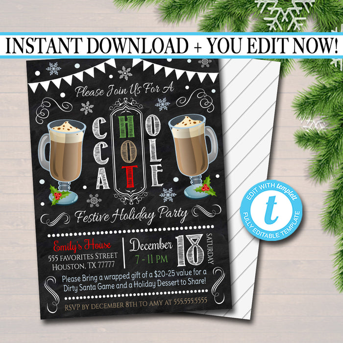Hot Chocolate Xmas Party Invitation Christmas Party Invite, Holiday Hot Cocoa Party  Chalkboard Invitation,