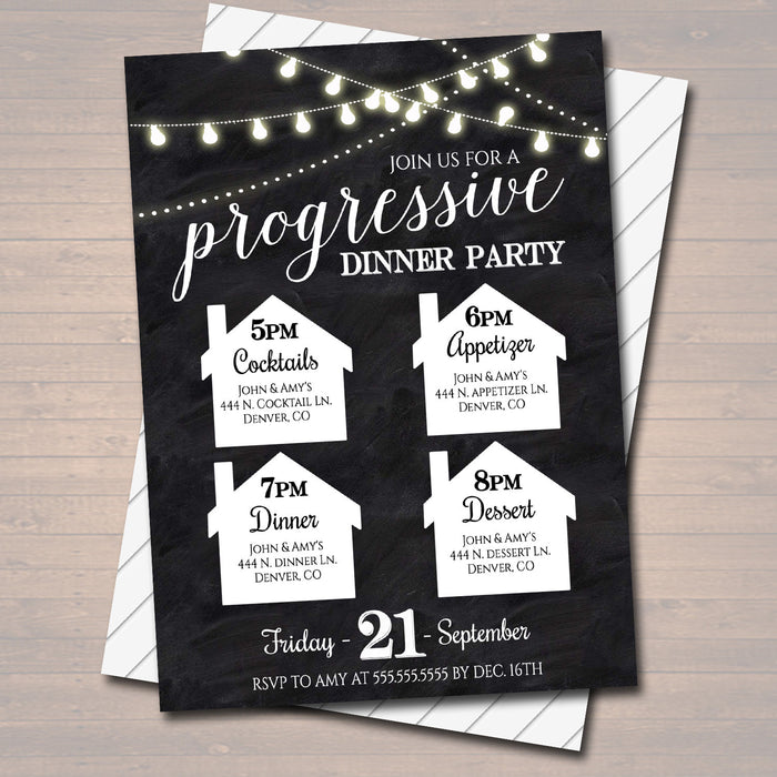 Progressive Dinner Party Invitation, Neighborhood Potluck Party Invite, Chalkboard Printable, House Round Robin,