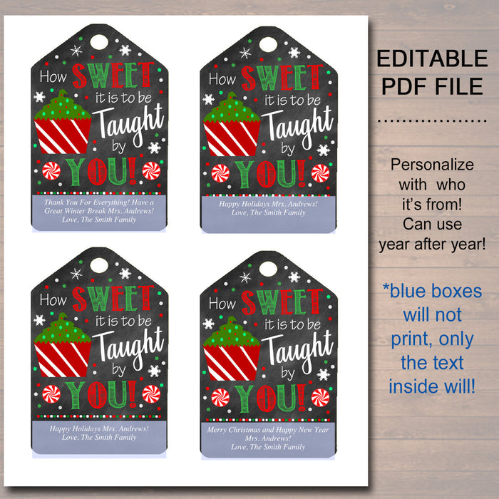 Printable Christmas Teacher Favor Tags, Holiday Appreciation Labels Printable INSTANT +  Thank You Gift, Xmas Candy Cookie Treat Tag