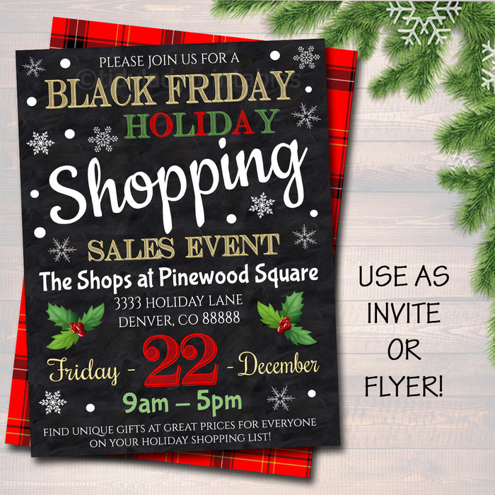Holiday Shopping Invitation, Boutique Store Invitation Printable, Christmas Xmas Template, Black Friday Holiday Gift Shopping Flyer