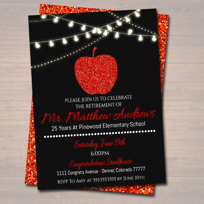 Teacher Retirement Invitation Printable, Education Teacher Degree College Graduate, Grad Party Red Apple Invite