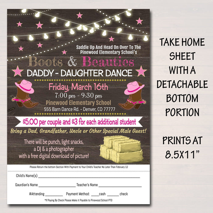 Daddy Daughter Barn Dance Set School Dance Flyer Invitation, Boots & Beauties, Church Community Event, pto, pta