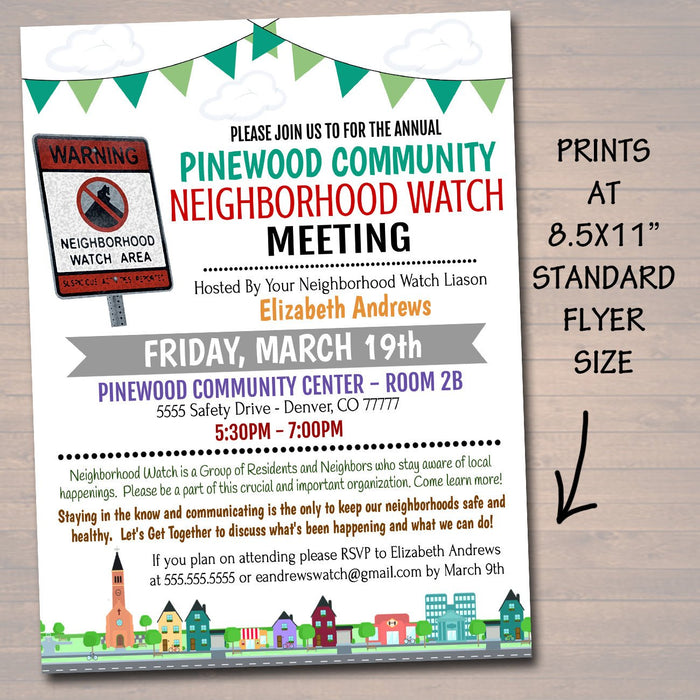 Neighborhood Watch Meeting Event Flyer - Editable Template