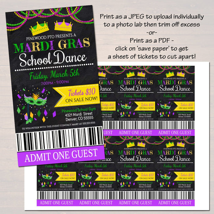 Mardi Gras Dance Set School Dance Flyer Party Invite, Church Community Event, King Queen Prom Dance, pto pta,