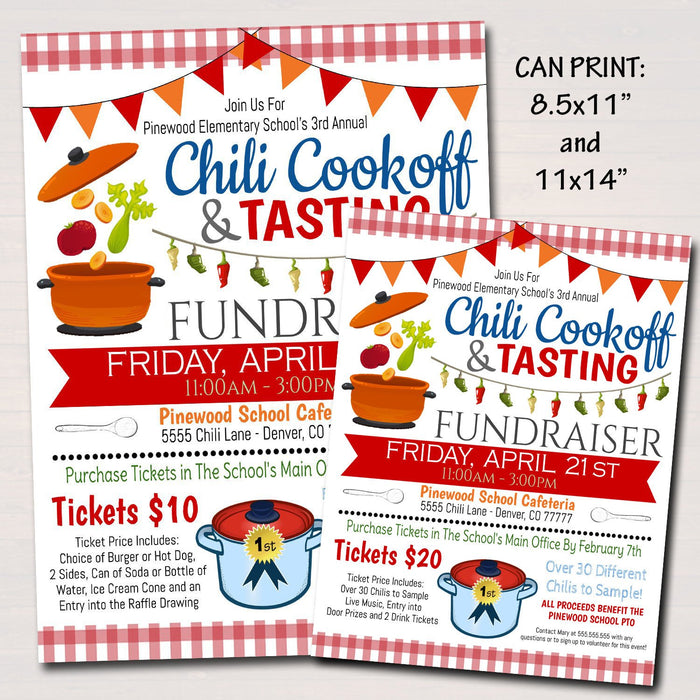 Chili Cookoff Tasting Dinner Fundraiser Event Flyer - Editable Template