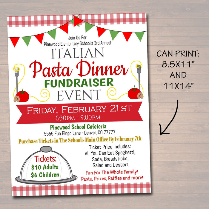 Spaghetti Dinner Fundraiser Flyer And Ticket Set - Editable Template