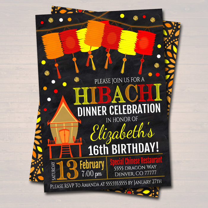 Hibachi Dinner Party Invitation, Party Invite, Chinese Restaurant Printable, Birthday Invite Template, Any Age,