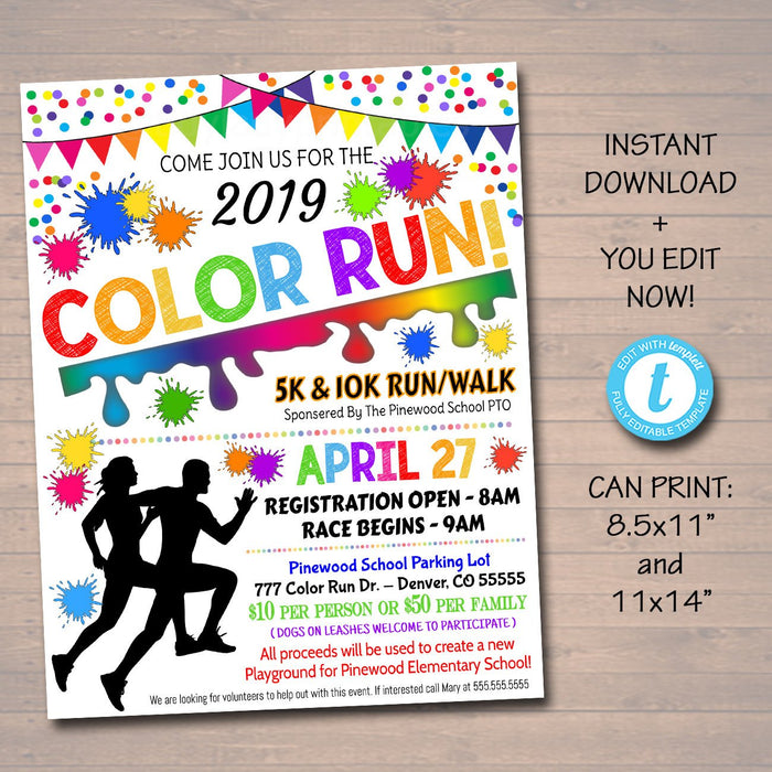 Color Run Event Flyer/Poster - Editable Template