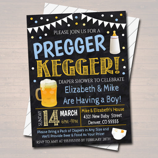 EDITABLE Pregger Kegger Invite, A Diapers and Beer Couples Shower, Baby Keg Party Baby Boy Sprinkle Chalkboard Invitation, INSTANT DOWNLOAD