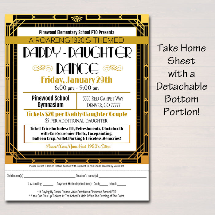 Daddy Daughter Dance Set School Dance Flyer Invitation Roaring 1920's Gatsby Style Church Community Event pto, pta