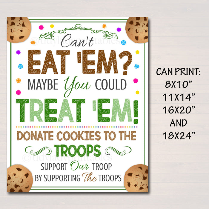 Cookie Booth Sign, If You Can't Eat 'Em Treat 'Em, Donate Cookies For Military Troops, Printable Cookie Drop Banner, INSTANT DOWNLOAD