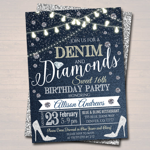EDITABLE ANY AGE Denim and Diamonds Birthday Party Invitation, Suprise Party Digital Invite, Ladies Night Country Party, Instant Download