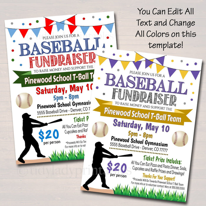 Baseball Team Fundraiser Event Flyer - Editable Template