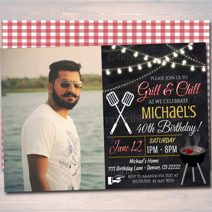 Grill and Chill Invitation Company Family Picnic BBQ Barbecue Backyard Party Adult Birthday Cookout  Invite