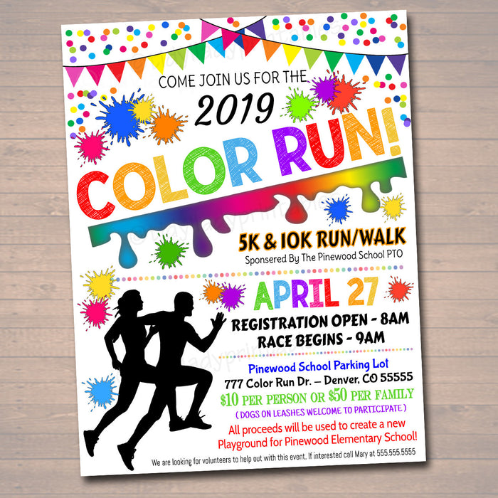 Color Run Event Flyer/Poster - Editable Template
